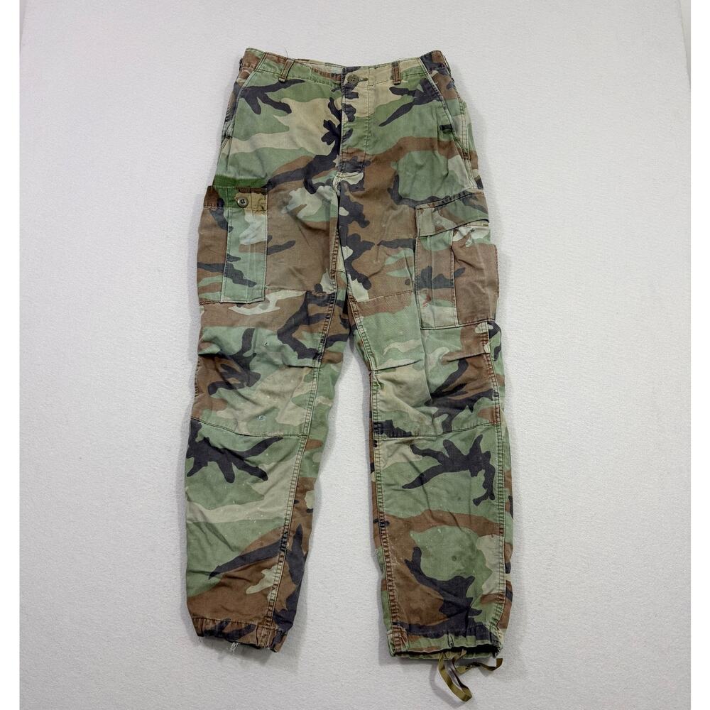 Vintage Camo Cargo Pants Small Adjustable Army Military Woodland Distressed 90s